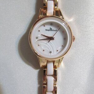 Keep In Touch Two-Tone Watch Floral Face NEW IN BOX w Battery & Adjustment Tool